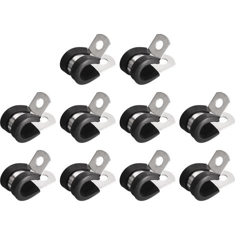 20pcs 10mm Collier de Serrage 304 Inox Acier Caoutchouc Amorti Isolé Attache Grillage Rigide Sangle Clip Fixation Tube Tuyau (1/4)