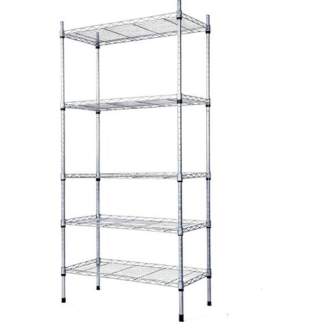 1 - Étagère de rangement - Rayonnage métallique - 5 tablettes réglables en hauteur - Structure robuste en acier pour garage et entrepôt - Gris argenté - 74x34x150cm (1/5)