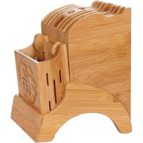 Multifonctionnel Support de Rangement de Cuisine - Bloc de Couteaux de Cuisine en Bambou Porte-Couteaux avec Support pour Une organisé et rangé Couteau de Cuisine (1/4)