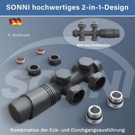 SONNI Heizkorper Thermostat Anthrazit Thermostatventile für Heizkörper Eck-und Durchgangsform (1/5)