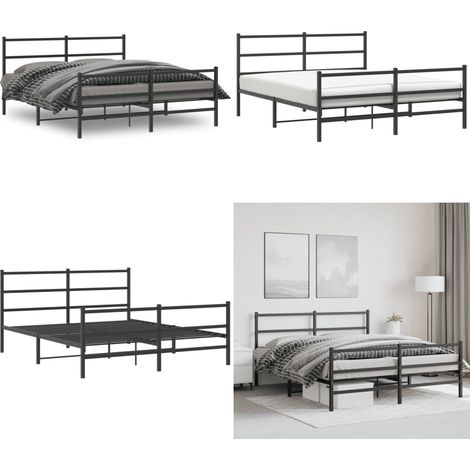 Cadre de lit métal sans matelas avec pied de lit noir 150x200cm - Cadre De Lit - Lit Double - Lit Metal - Lit Noir - Meuble Chambre - Home & Living (1/5)