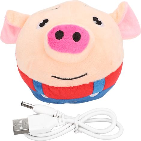 Balle rebondissante pour animaux de compagnie, rechargeable par USB, interactive et lavable, en peluche cochon de dessin animé avec sons, jouet électronique pour chien et chiot (1/5)