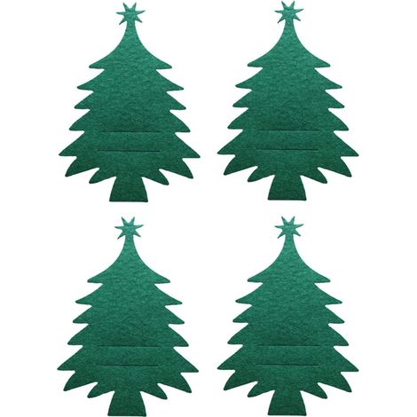 Ensemble de porte-couverts en forme de sapin de Noël (4 pièces) : couteaux, fourchettes, cuillères, pochettes à vaisselle pour fêtes et maison (1/5)