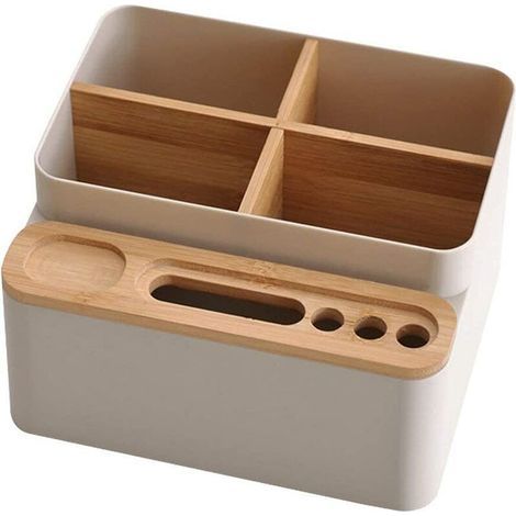 Organizador de escritorio de madera, portalápices, soporte para mando a distancia, organizador de maquillaje, almacenamiento de cosméticos, portalápices, caja de almacenamiento para mesas (1/5)