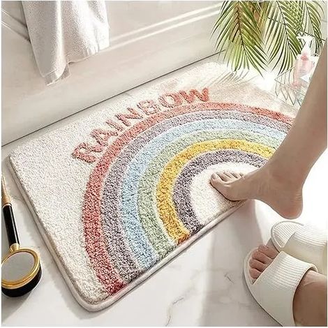Tapis Bain Arc-en-Ciel 50x80cm, Tapis Salle Bain Microfibre Moelleux Absorbant Antidérapant Lavable Machine (1/5)