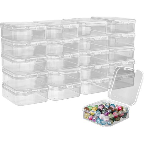 20 Pièces Mini Boite Rangement de Perles Carrées Vide, Petites Perles Récipient à Haute Transparente, Contenant Rectangulaire en Plastique avec Couvercle à Charnière pour Pilules Artisanat Bijoux (1/5)