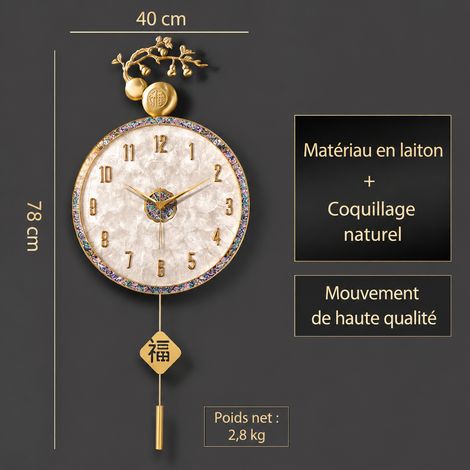 Horloge murale design nordique forme gourde en laiton 40 cm cadran nacre 40cm réf 5319 2 kg – Livraison gratuite