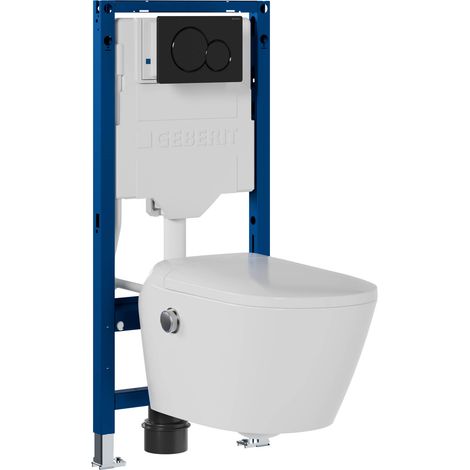 BERNSTEIN - Pack WC japonais T640 PRO + Bâti-support Geberit, Toilettes suspendu lavant + Télécommande - 42x59x43cm - Plaque Noir Brillant (1/5)