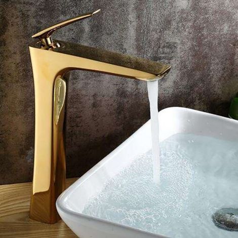 Robinet mitigeur de lavabo surélevé doré, Alis (1/4)