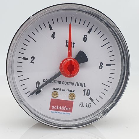 Schläfer 0930167 Manometro Idraulico per Pressione Acqua, Attacco Posteriore Assiale da 1/4" e Scala di Misura 0-10 Bar, Diametro 63mm, Ideale per Impianti Termici Aria e Acqua