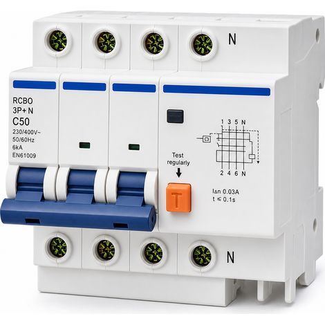 Disjoncteur différentiel 3P+N 50A courbe C 6kA EN61009