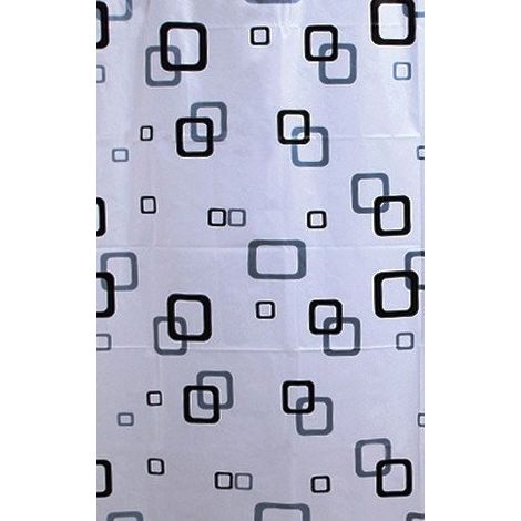 Rideau de douche 180x180cm, vinyle, blanc/bleu/noir (1/2)