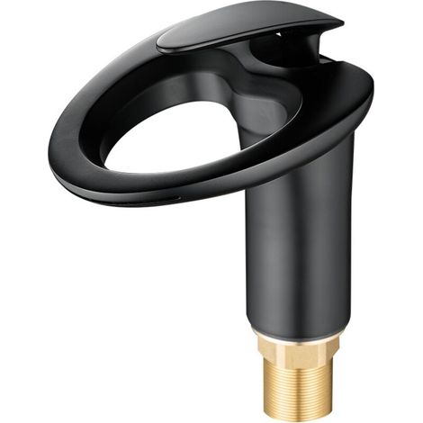 Robinet Cascade Moderne 1 Trou - Mixeur Cuivre pour Lavabo Salle de Bain Mitigeur Eau Chaude/Froide Noir - Design Élégant & Sans Plomb (1/4)