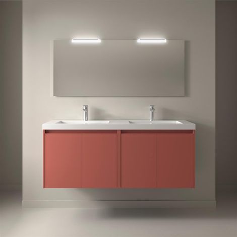 Meubles de salle de bains NOJA 1400 4 portes ROUGE SATIN + Plan vasque + Miroir (1/2)