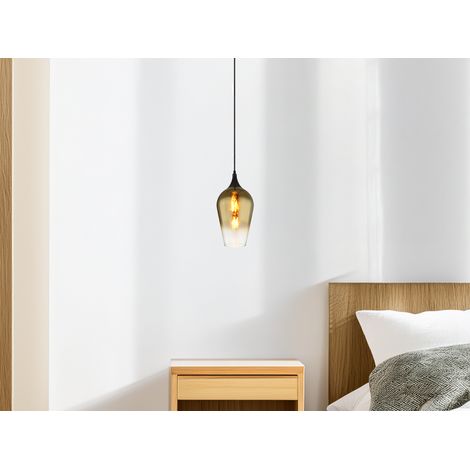Kleine LED Pendelleuchte 1-flammig Glas Lampenschirm Gold, Ø 18cm (1/5)