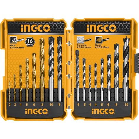 AKDL11601 - INGCO - SET 16 PUNTE TRAPANO METALLO LEGNO MURO 2,3,4,5,6,8mm -