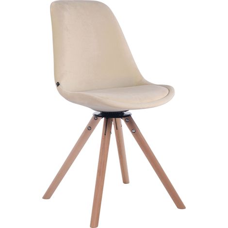 Silla de comedor x1 silla de visitas con asiento giratorio 360° en terciopelo crema patas redondas de madera clara 100007262