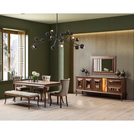Comedor completo LUCAS con 2 sillas y 1 banco nogal