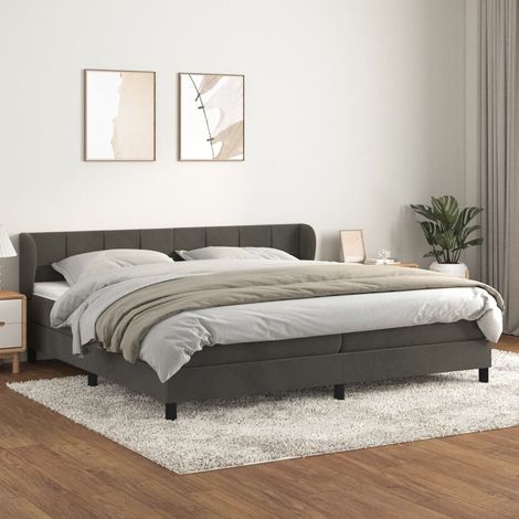 Lit à sommier tapissier et matelas - Cadre De Lit Moderne: King Size - Lit Double - Gris foncé 200x200cm Velours Chic-135745 (1/5)