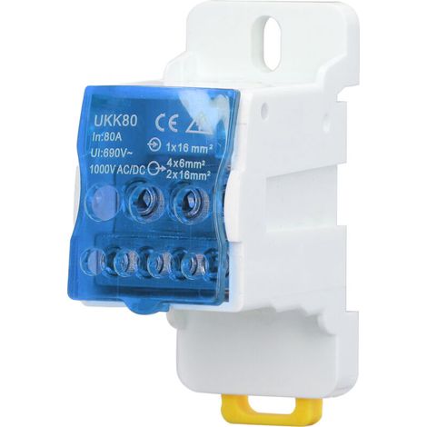 Boîte de jonction à bornes DIN 690V 80A en laiton, pour raccordement électrique et électroménager, bleue (1/5)