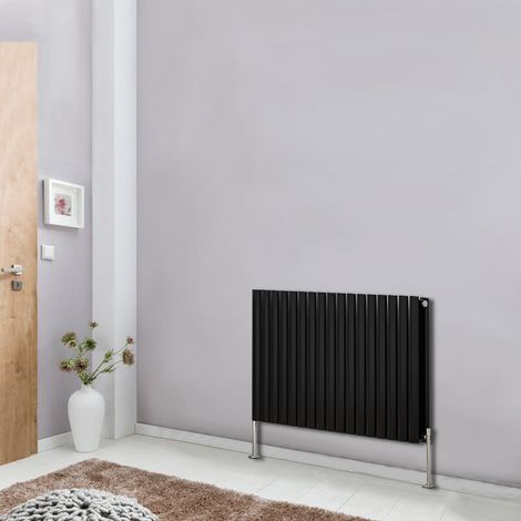 Modern Horizontal Column Designer Radiator Black 600x1003 Oval Double Panel - Home Livingroom Bedroom Bathroom Heater (1/5)