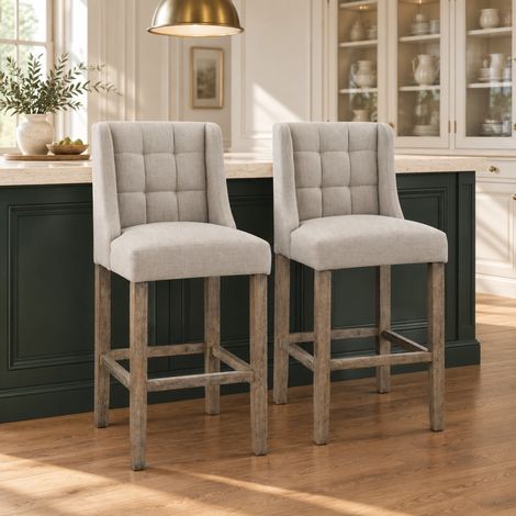 Taburetes de bar con respaldo, lote de 2, 47 x 50 x 101 cm, beige OKMYHOME (1/5)