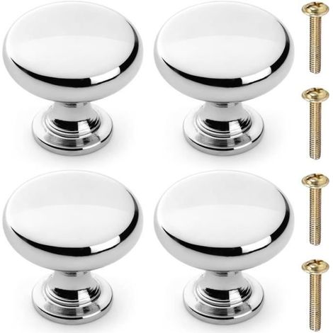 (Hochglanzverchromt) Schranktürknöpfe – Hochglanzverchromt – 4er-Set – 30 mm – Zinklegierung – Modernes Design (1/4)