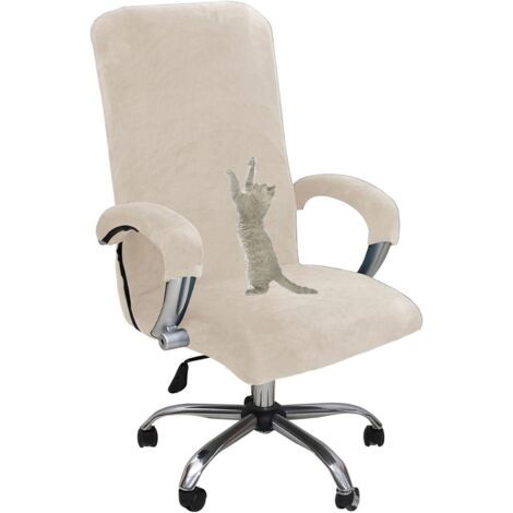 Housse de chaise de bureau en velours, amovible, avec accoudoirs, beige, XL (1/5)