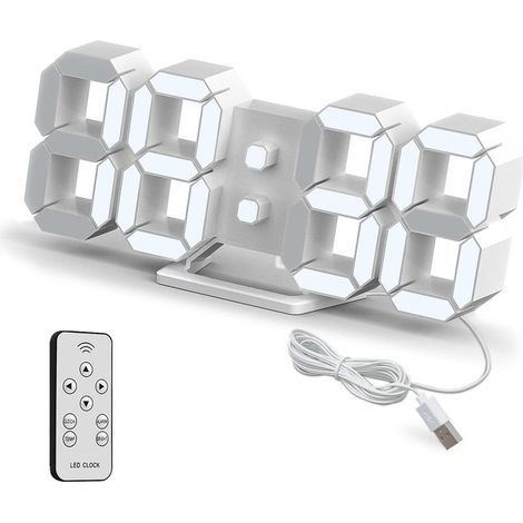 QAZQA 3D-LED-Digitalwanduhr, kleiner Wecker mit Fernbedienung, 23,5 cm, 12/24-Stunden-Anzeige, Temperatur- und Datumsanzeige, Speicherfunktion, Schlummerfunktion, Nachtlicht, einstellbare Helligkeit,  (1/5)