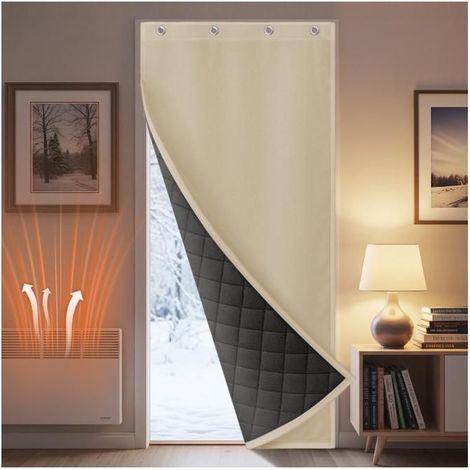 Rideau de Porte Isolant Thermique 420 g/m² 82x204cm Beige,Autocollant/à Œillets,Imperméable,Occultant,Coupe-vent,Porte Balcon (1/5)
