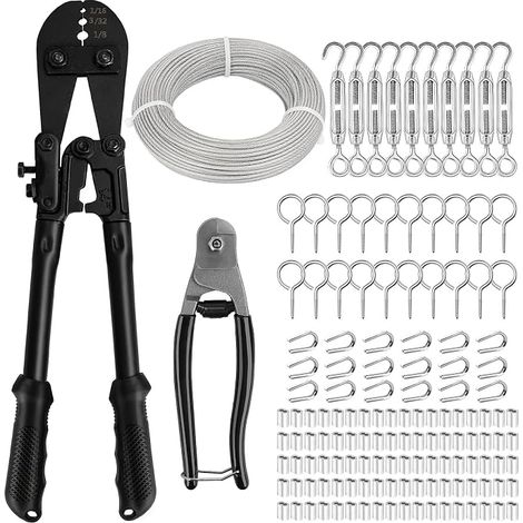 Stainless Steel Cable 3 mm, 60 m Vinyl Sheathed Cable with Crimper, Cable Cutter and Turnbuckle Ideal for Clothes Airer, Outdoor Light Garlands (1/5)