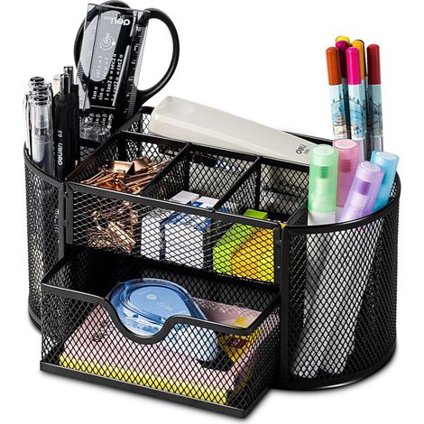 Porte-gobelet de bureau noir, conception en maille robuste assurant stabilité et ventilation. (1/5)