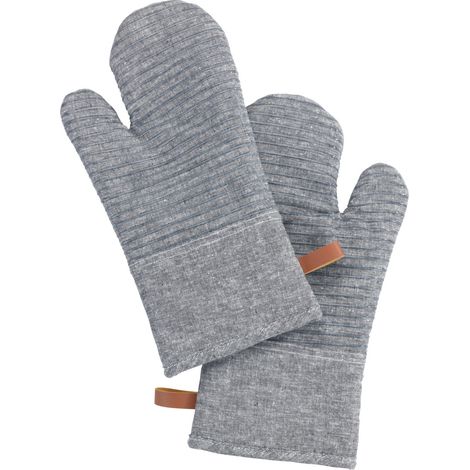 WENKO Guanti da cucina anti-calore, modello Ada, con laccetto. Set di 2 guanti anti-calore, colore grigio a righe, dimensioni 17 x 33 x 3 cm. (1/5)