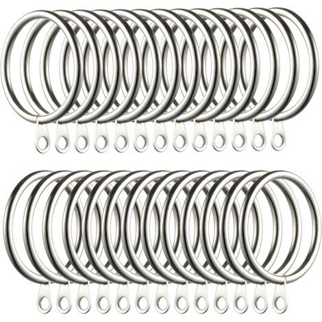 RHG 60pcs Anneaux de Rideau, Anneaux de Rideau en métal Crochets Suspendus pour Tringles à Rideaux Anneaux de Suspension de Rideau de 38mm (Argent) (1/5)