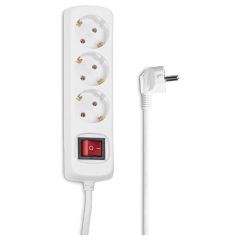 Multiprise 3 Prises - Interrupteur Économiseur D'énergie Éclairé - Angle 45° - 3500 W - 230 V - 16 A - Câble 1,4 M - Blanche
