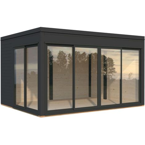 Abri de jardin en épicéa nordique 12,6 m² – Portes coulissantes en aluminium – Double vitrage – Montage facile sur dalle béton – Palmako (1/5)
