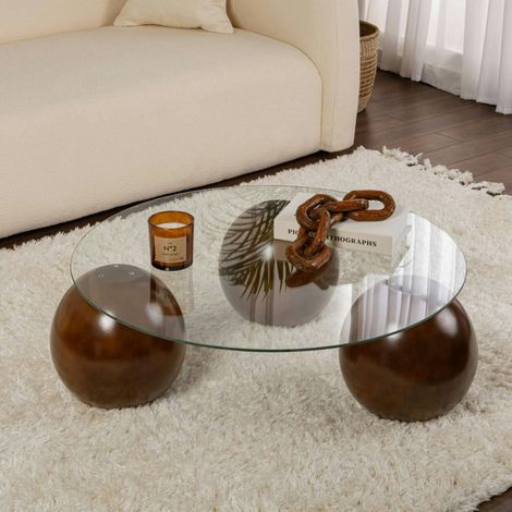 Table basse ronde en verre 3 pieds boule KOCHI