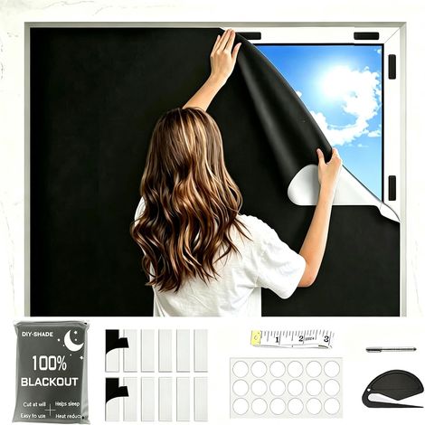 Store Occultant Fenêtre sans Perçage 420D Oxford, Tissu Isolation pour Fenêtre de Toit, 100% Protection Solaire Film Occultant Portable pour Bébé Chambre, 300x145cm (1/5)