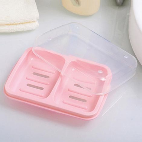 Soap Box: Double-Grid Soap Box with Lid, Drain. Home Soap Box. Two-in-One Waterproof Bathroom/Dormitory Supplies. (1/5)