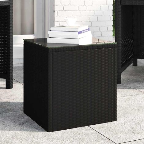 Table d’appoint noir 40 x 37 x 40,5 cm en polyrotin et verre trempé - PANGIVO (1/5)