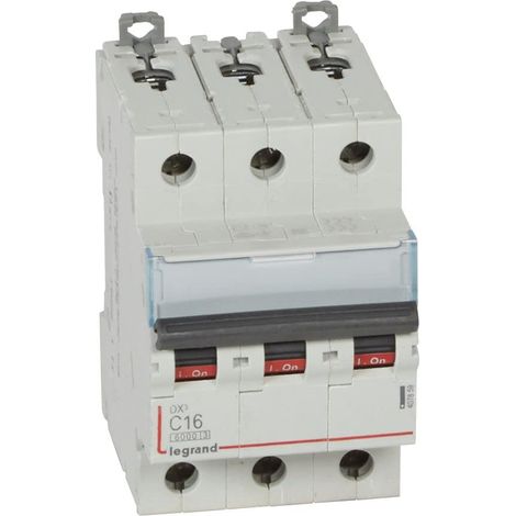 Interrupteur automatique magnétique thermique 3P, 16A, courbe C, 10 kA, 3 modules, DX3 (1/2)