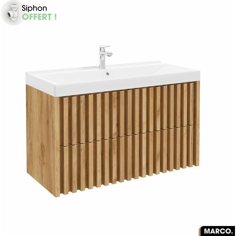 Otitec – Meuble sous vasque avec vasque à encastrer – Bois Golden Oak – 2 tiroirs – Dimensions 100 x 56 x 45 cm – Siphon offert - OAK 100 X (1/5)