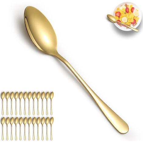 Cuillères à dîner en or 24 pièces, cuillère de table en acier inoxydable placage d’or en titane, cuillères à soupe pour la maison, le restaurant, le mariage, les fêtes (1/5)