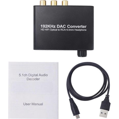 Convertisseur Audio Numérique vers Analogique 192 kHz HIFI avec Sorties RCA et Jack 3,5 mm (1/4)