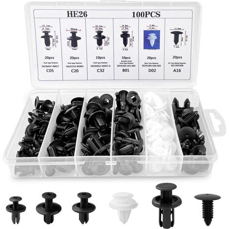 Clips De Carrosserie - 100 Pièces - Plastique - Pour Garnitures De Porte Et Pare-Chocs - 6 Tailles Différentes (1/5)
