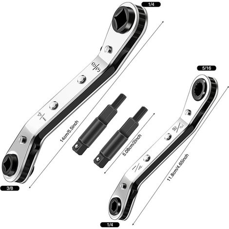 Clé à cliquet pour vanne de climatiseur 1/4-3/16-5/16-3/8 avec kit d'adaptateurs pour 2 embouts hexagonaux pour outils de réparation d'équipements de réfrigération - Liquidation (1/5)