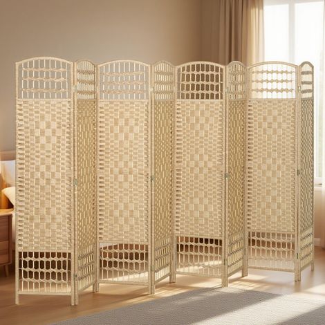 Paravent intérieur bois séparateur cloison pliable 8 panneaux 320x170 cm bois naturel. Très grand paravent pour séparer de grands espaces, modulable et fonctionnel. (1/5)