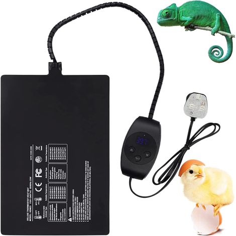 Tapis chauffant pour reptiles avec thermostat, 15 x 20 cm, à placer sous le terrarium avec adhésif pour aquarium de 38 à 75 litres, tapis chauffant é