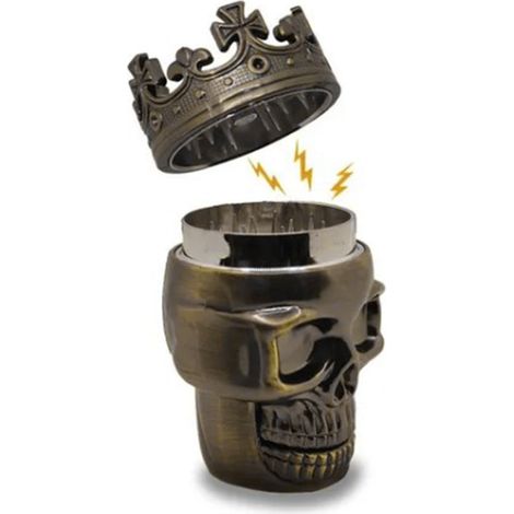 Moulin à épices 3 étages broyeur à herbes tabac crâne tête couronne pour cuisine DIY bronze (1/5)