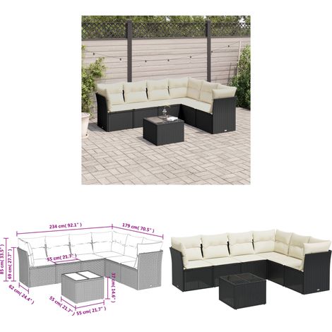7-tlg. Garten-Sofagarnitur mit Kissen Schwarz Poly Rattan - Gartenmöbel Set - PE-Rattan Möbel - Outdoor Sofa - Esstisch - Lounge Garnitur - Home & Living (1/3)